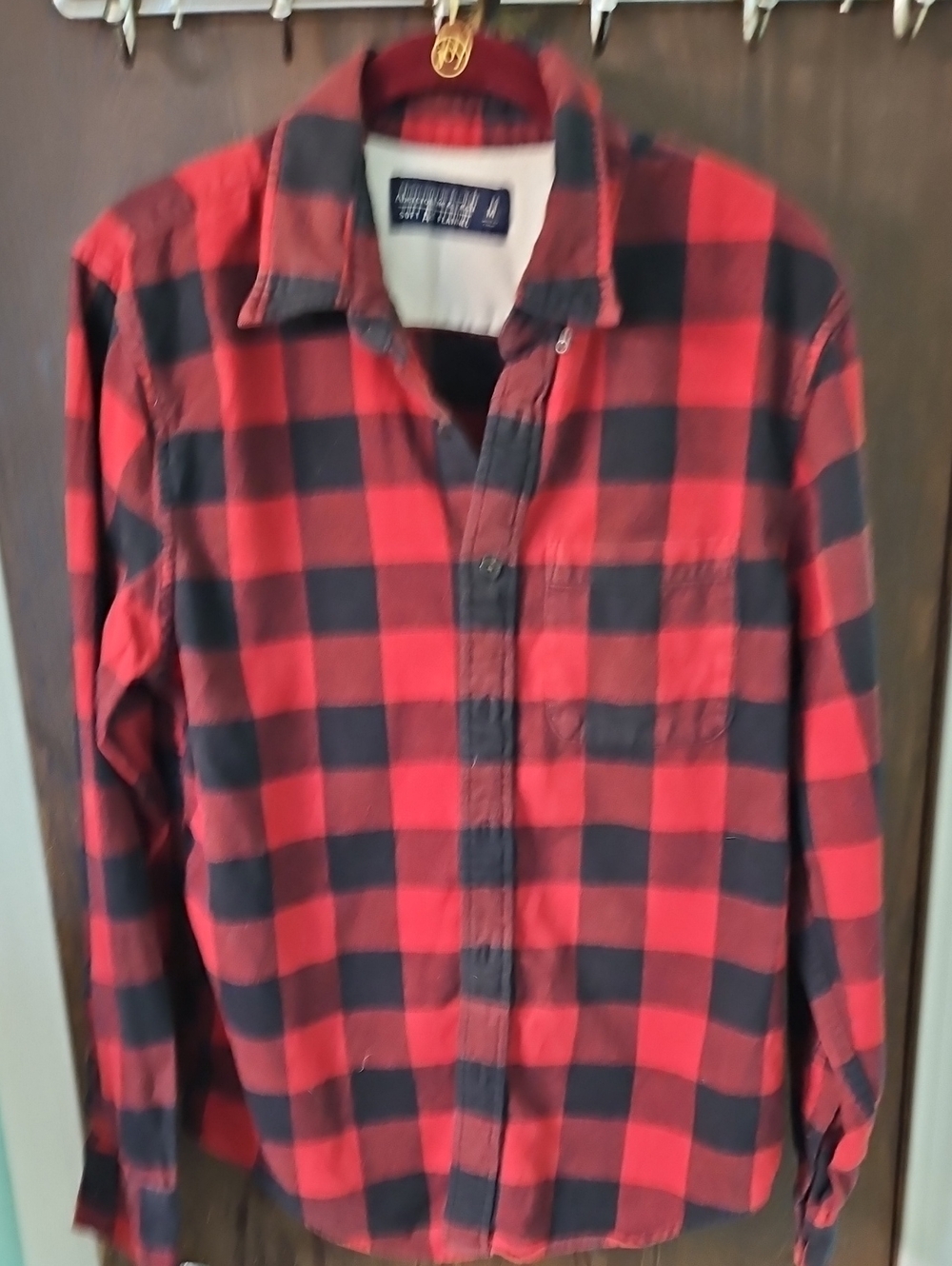 Abercrombie & Fitch Red and Black Plaid Button-Down Shirt
